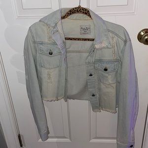 cropped distressed jean jacket!!
